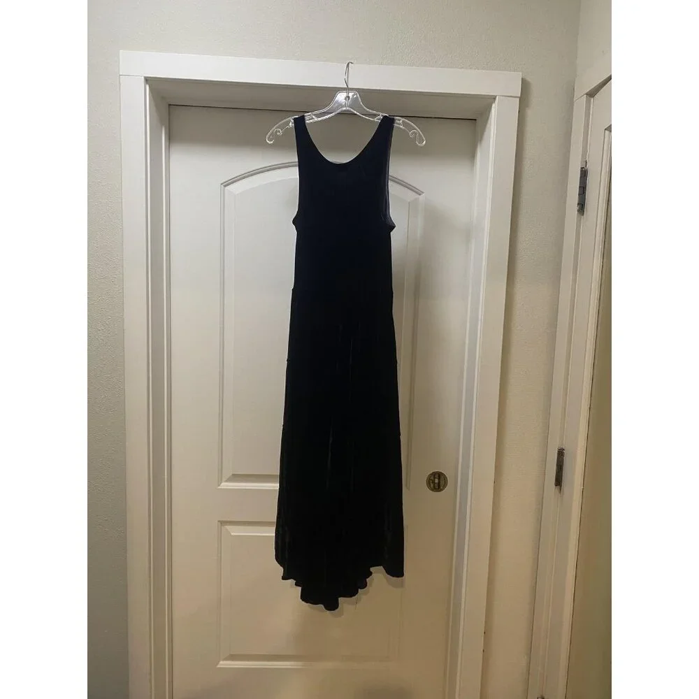 CP Shades Dress Womens XS Blue Velvet Maxi Tank Pockets Made USA